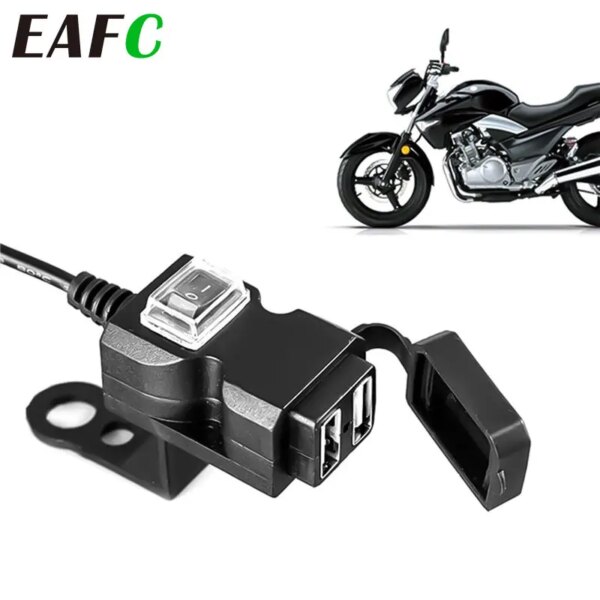 Cargador para manillar de motocicleta, resistente al agua, 12V, 5V, 1A/2.1A, adaptador de puerto USB Dual, adaptador de corriente para teléfono móvil