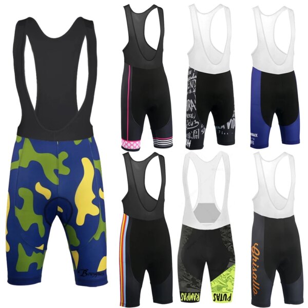 Pantalones cortos con pechera para ciclismo de 15 estilos, transpirables, para hombre y mujer, medias acolchadas de Gel para bicicleta, triatlón, deportes al aire libre, pantalones cortos para bicicleta