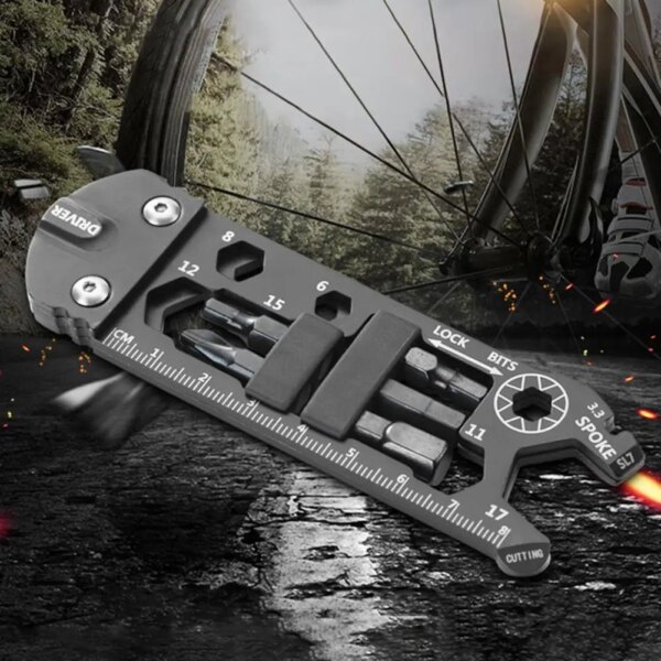 Destornillador portátil de acero inoxidable 16 en 1, llave y regla, llave multifunción para ciclismo de montaña, conjunto de herramientas de reparación de bicicletas