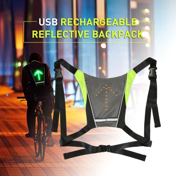 Mochila con chaleco reflectante USB con luz LED de intermitente, Control remoto, bolsa de seguridad para deportes al aire libre, equipo para ciclismo, correr y trotar