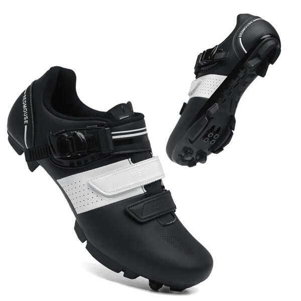 Zapatillas de ciclismo para hombre y mujer, zapatos de MTB con autosujeción, zapatos de ciclismo todoterreno de nailon, zapatos para bicicleta de montaña, zapatos de carreras de cuero con hebilla