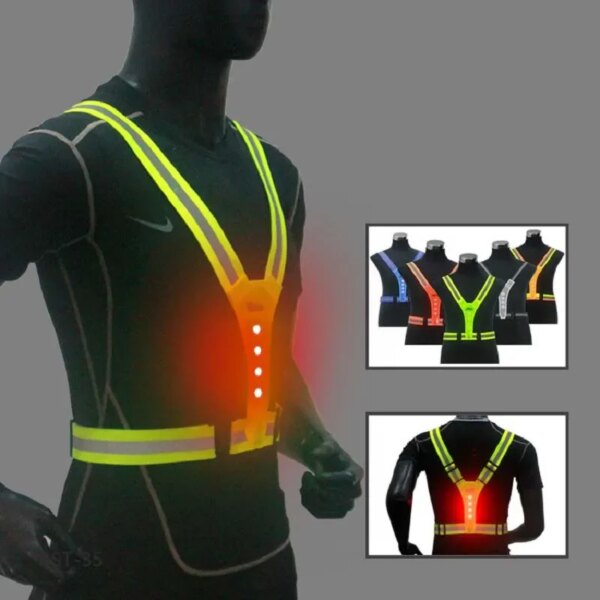 Chaleco reflectante de seguridad con luz LED para correr, chaleco ajustable para ciclismo, chaleco deportivo de pesca y trabajo de advertencia nocturna