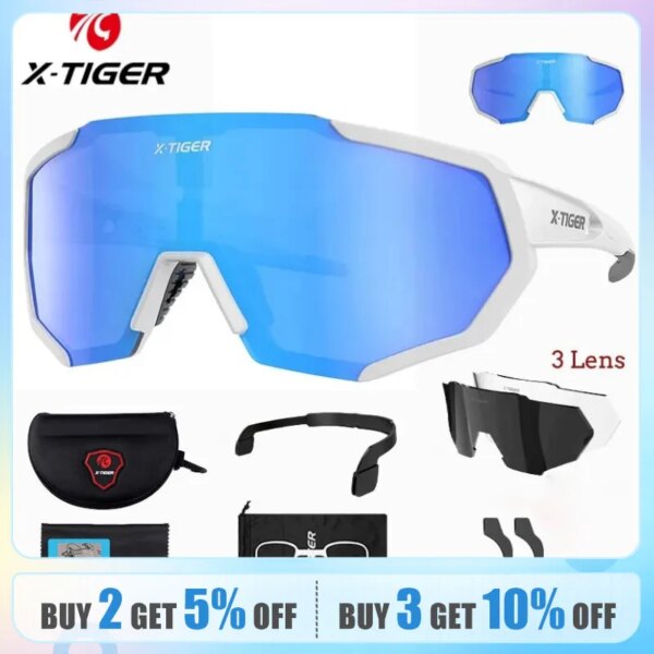 X-TIGER Gafas de ciclismo polarizadas 3 lentes para deportes al aire libre MTB Gafas para bicicleta de montaña UV400 Gafas de ciclismo