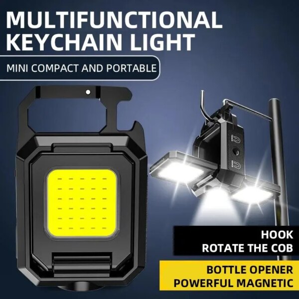 Mini linterna LED, llavero con luz, luces COB dobles, luces de trabajo recargables por USB, linterna de pesca con imán, batería integrada