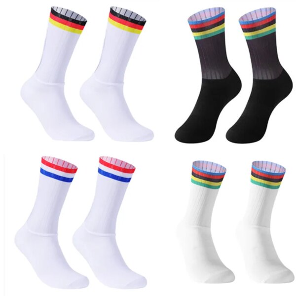 Calcetines aerodinámicos de silicona antideslizantes para hombre, Calcetines de ciclismo Whiteline, deporte de bicicleta, correr, novedad de 2023