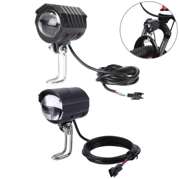 Luz delantera para bicicleta eléctrica 2 en 1, entrada DC 36V 48V 60V, lámpara para manillar de bicicleta eléctrica, luz delantera LED para patinete eléctrico con bocina, linterna para bicicleta