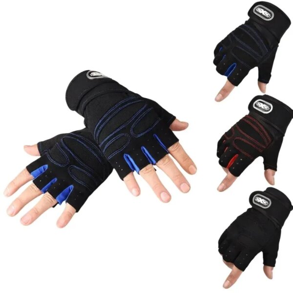 Guantes de medio dedo para Fitness para hombre y mujer, protector de muñeca deportivo para montar con mancuernas, barra Horizontal antideslizante, entrenamiento de ejercicio