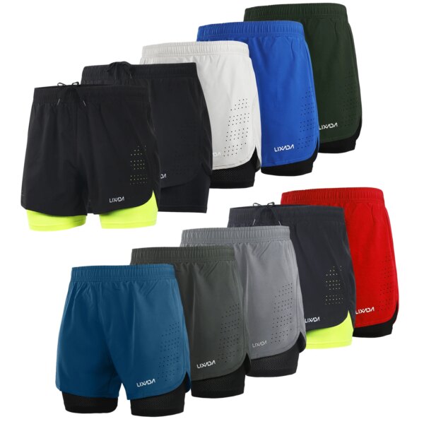 Lixada Pantalones cortos para correr 2 en 1 para hombre, secado rápido, transpirables, entrenamiento activo, ejercicio, trote, ciclismo, pantalones cortos con forro más largo