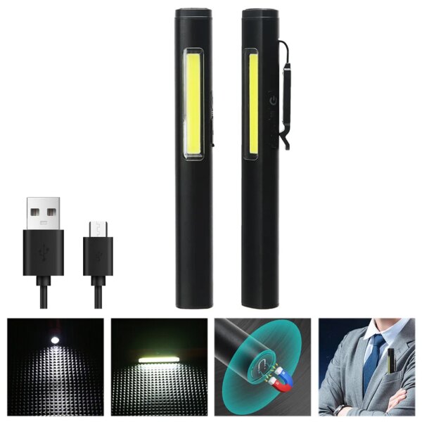 Linterna reflectora COB recargable por Usb XPE Luz De Carretera aleación de aluminio Clip de bolígrafo luz de trabajo batería integrada con imán trasero