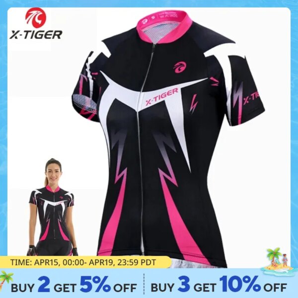 X-TIGER-Camiseta de ciclismo para mujer, ropa de ciclismo Anti-UV de verano, ropa de bicicleta de montaña de secado rápido, Jersey corto