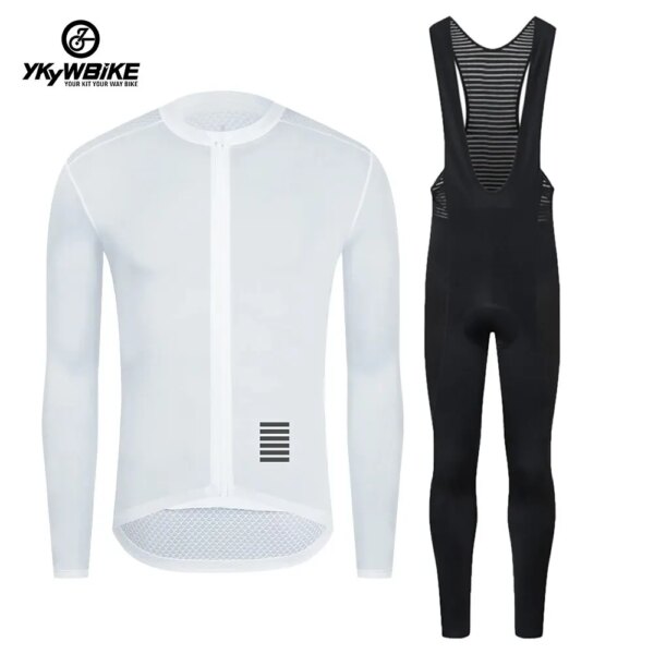 YKYWBIKE Ropa de Ciclismo para Hombre Conjuntos de Ciclismo Otoño Bicicleta Jersey de Ciclismo de Manga Larga Culottes Largos con Pechera para Bicicleta Pantalones Largos de Ciclismo