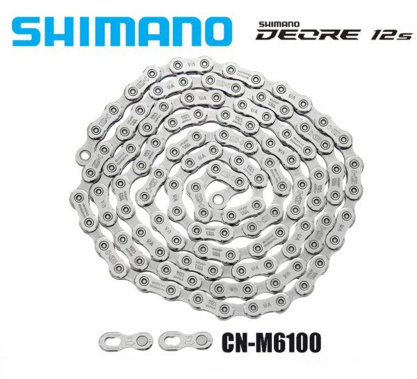 SHIMANO DEORE CN-M6100 12 velocidades - HG - Cadena MTB Bicicleta de montaña Bicicleta 12 s Corriente con ENLACE RÁPIDO 116L 118L 120L 122L 124L 126L