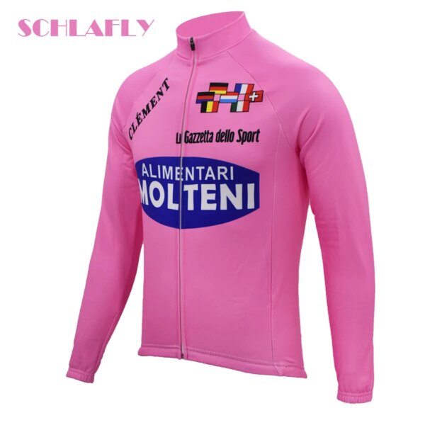 1972 Francia rosa molteni hombres ciclismo jersey manga larga retro bicicleta invierno polar lana sin forro polar ropa de bicicleta schlafly