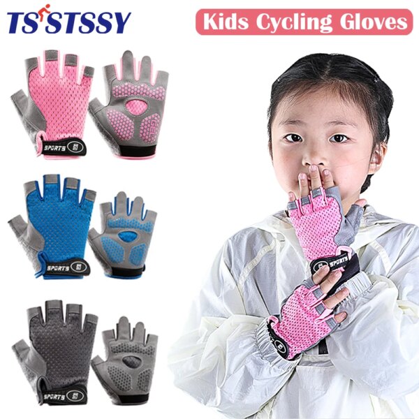 1 par de guantes de ciclismo para niños, guantes de bicicleta para niño y niña, guantes de entrenamiento para deportes al aire libre, transpirables, antideslizantes, guantes de bicicleta de carretera de medio dedo