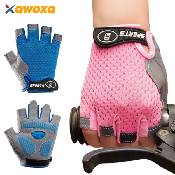 1 par de guantes de ciclismo para niños, guantes transpirables para bicicleta, guantes de medio dedo para bicicleta, manoplas antideslizantes, guantes para deportes al aire libre, patinaje sobre ruedas