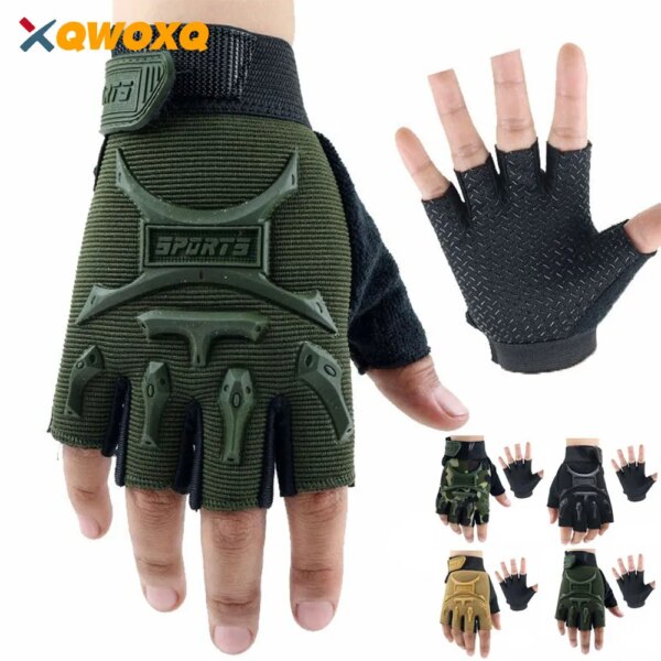 1 par de guantes de ciclismo de medio dedo para niños, antideslizantes, sin dedos, ajustables, guantes absorbentes de golpes para niños y niñas, pesca y ciclismo