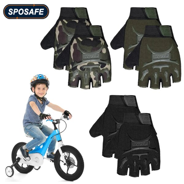 1 par de guantes de ciclismo de medio dedo para niños, guantes antideslizantes que absorben los golpes, ciclismo para niños y niñas, ejercicio, patinaje sobre ruedas, deportes al aire libre