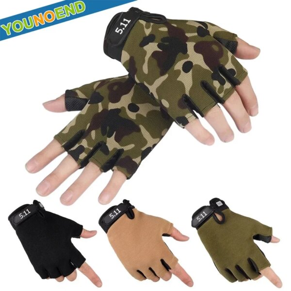 1 par de guantes de camuflaje para hombre y mujer, guantes antideslizantes y transpirables sin dedos para deportes al aire libre, guantes de medio dedo para ciclismo y senderismo