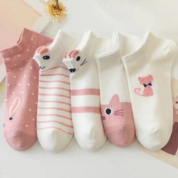 1 par de calcetines bonitos de dibujos animados de gato Harajuku para mujer, divertidos calcetines cortos de corte bajo de gato de primavera, calcetines cortos Kawaii para mujer, calcetines informales suaves y divertidos de barco