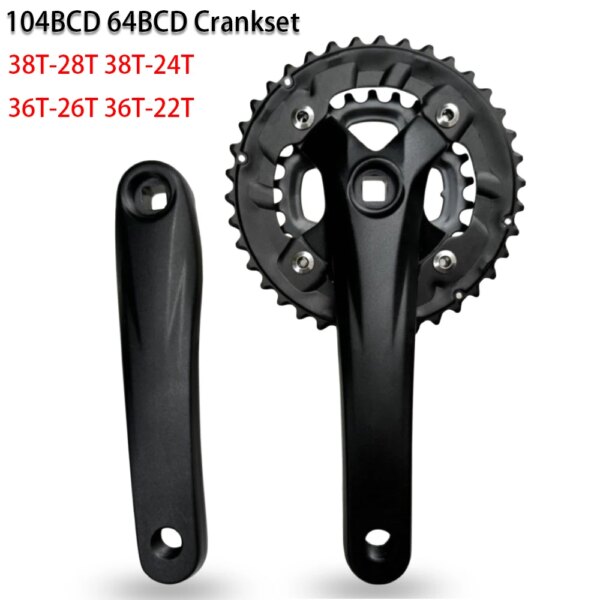 Platos y bielas para bicicleta de montaña, 2x10S, doble rueda dentada 104BCD 64BCD, platos y bielas para bicicleta de montaña 22/24/26/28/36/38T