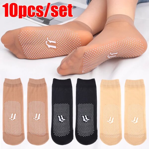 2/10 Uds. Calcetines finos transparentes de seda de cristal de Color piel para mujer, calcetines de seda de nailon a la moda para mujer, calcetines tobilleros cortos de verano para mujer, Meias