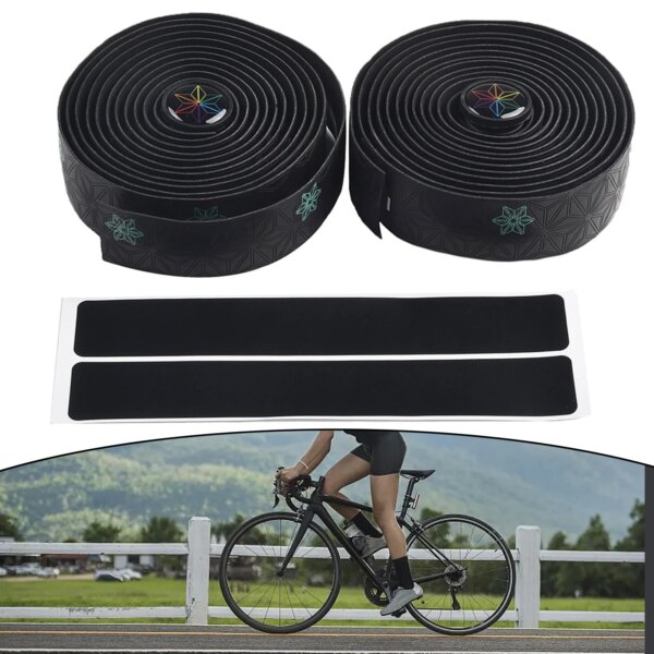 2 × cinta de manillar antideslizante PU bicicleta de carretera absorción de impacto cinta de manillar con tapón de extremo de barra para herramienta de pesca de raqueta de bicicleta