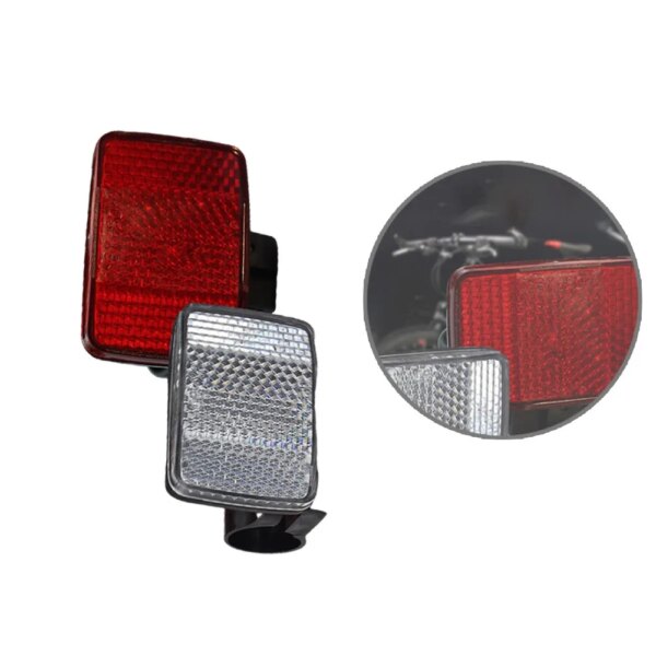 Paquete de 2 reflectores delanteros y traseros para bicicleta, fijaciones rojas y blancas, soporte de montaje, luz de advertencia, lente de seguridad, accesorios para bicicleta