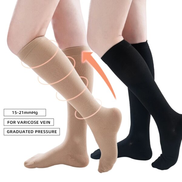 2 unids/par de compresión médica, mangas de pantorrilla, envoltura de dedos de los pies, calcetines deportivos transpirables para venas varicosas, calcetines para aliviar el dolor, calcetines Unisex de 15-21mmHg