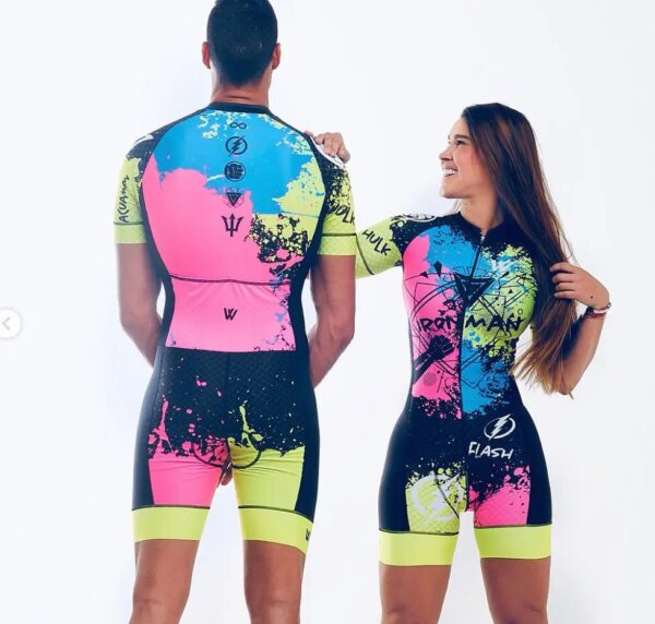 Traje de triatlón para equipo profesional para hombre y mujer, Jersey de ciclismo para parejas, mono, Maillot, conjunto de Ropa de ciclismo con almohadilla de gel, 2020