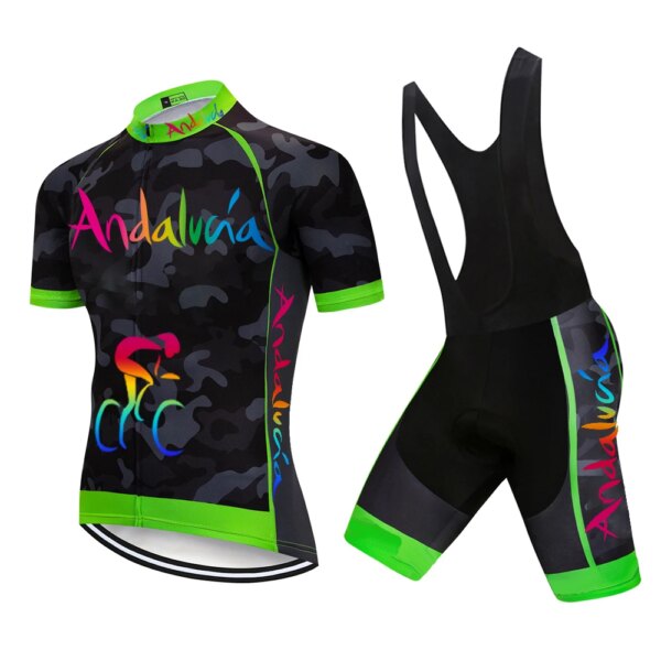 Conjuntos de Jersey de ciclismo para hombre, equipo de camuflaje de Andalucía, pantalones cortos con pechera, almohadilla de GEL 20D transpirable, verano, 2021