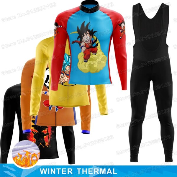 Conjunto de Jersey de ciclismo de dibujos animados para hombre, ropa de ciclismo de invierno de Super Goku Vegeta, traje de bicicleta de carretera, chaqueta térmica, Maillot de montaña, 2022