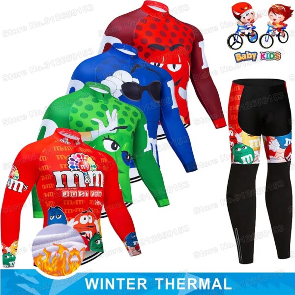 Conjunto de Jersey de ciclismo para niños y niñas, ropa de ciclismo con divertidos dibujos animados, traje de bicicleta de montaña y carretera, chaqueta térmica, invierno, 2022