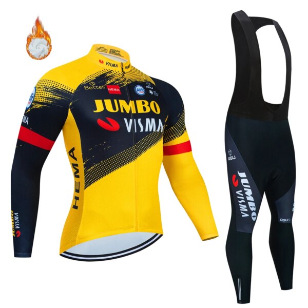 JUMBO Pro Team Tricuta-ropa de ciclismo para hombre, ropa de bicicleta de Gel, chaqueta, conjunto de Jersey con pechera, traje de lana de invierno, 2022, 2022