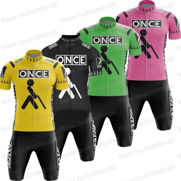 Conjunto de Jersey de ciclismo del equipo Once, ropa de ciclismo Retro, camiseta para bicicleta de carretera en negro, amarillo y rosa, pantalones cortos con pechera para bicicleta de montaña, 2022