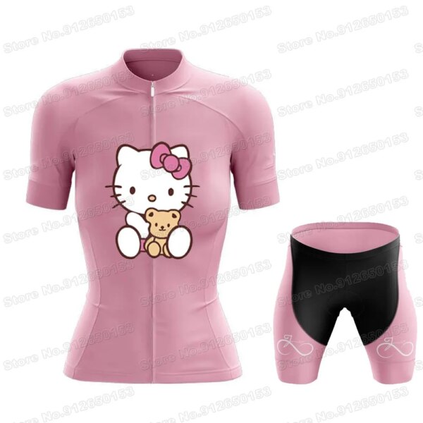 Conjunto de Jersey de Ciclismo de gato rosa para mujer, Ropa de Ciclismo de cómics de dibujos animados de Anime, camisa para bicicleta de carretera, traje, Maillot de montaña, 2022