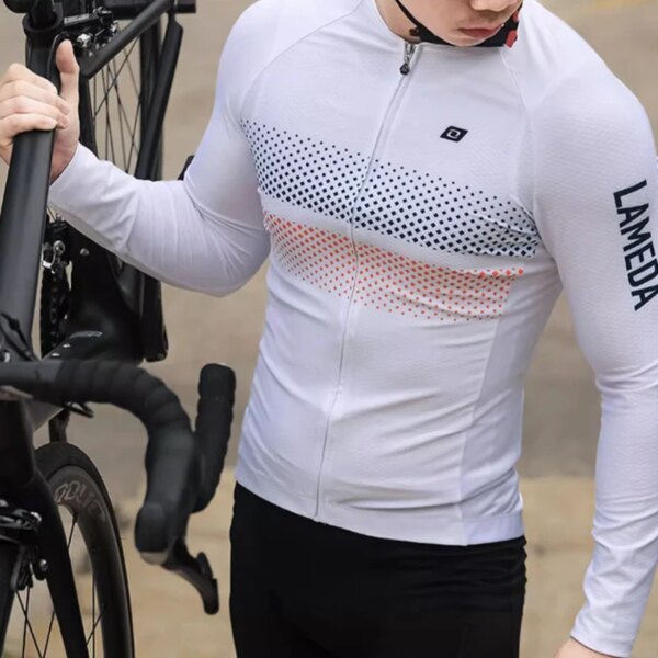 Jersey de ciclismo para hombre, camiseta de manga larga ajustada para bicicleta de carretera, ropa de malla reflectante con cremallera completa y bolsillos, otoño 2023