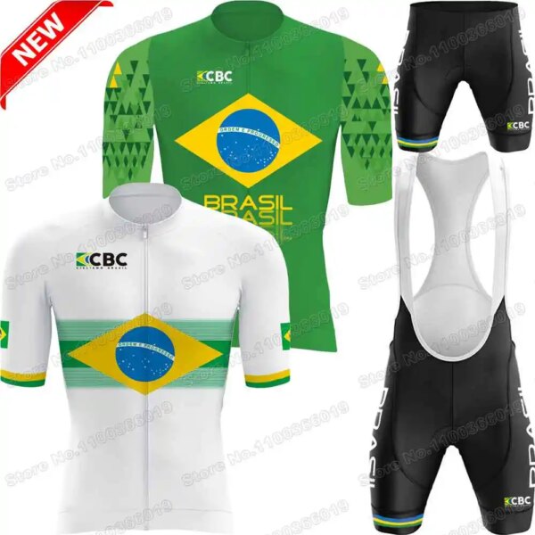 Camiseta de ciclismo de Brasil para hombre, conjunto blanco y verde, ropa de ciclismo del equipo nacional brasileño, camiseta para bicicleta de carretera, traje, pantalones cortos con pechera, 2023