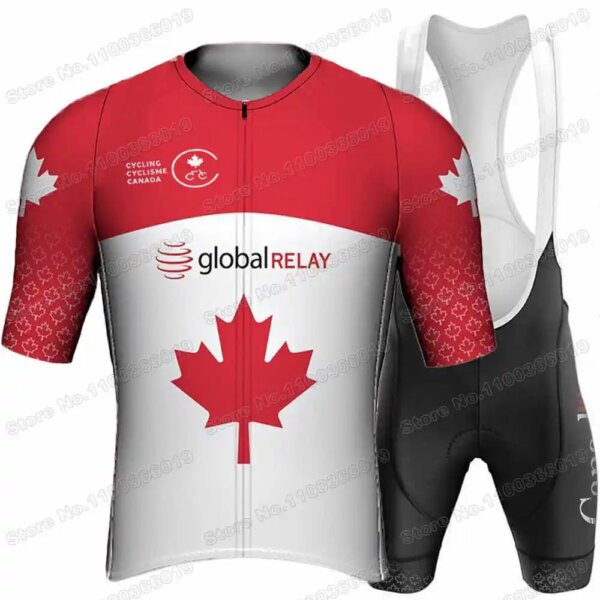 Camiseta de ciclismo de Canadá para hombre, conjunto de manga corta, ropa de ciclismo del equipo nacional canadiense, camiseta para bicicleta de carretera, traje, pantalones cortos con pechera, 2023