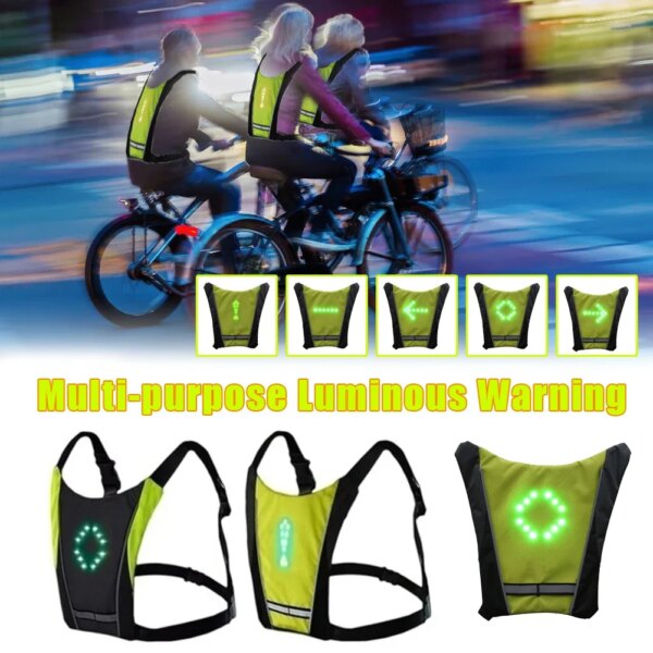 Chaleco de ciclismo inalámbrico LED, bolsa para bicicleta de montaña, luz LED de intermitente de seguridad, chaleco reflectante de advertencia para correr, 2023