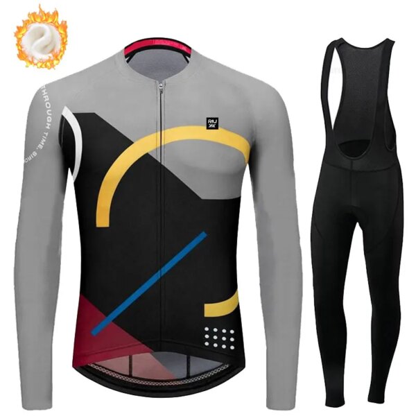 RAUDAX-Conjunto de Jersey de ciclismo de manga larga para hombre, ropa cálida de lana para ciclismo de invierno, ropa de ciclismo de montaña al aire libre, pantalón con pechera, 2023