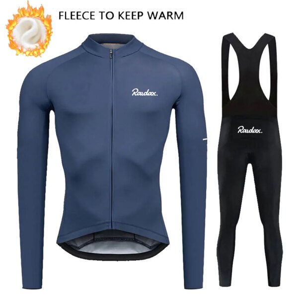 2023 RAUDAX Conjunto de Jersey de ciclismo térmico de lana para hombre, Kits de ciclismo de manga larga, camiseta para bicicleta de montaña, traje de ciclismo de carretera