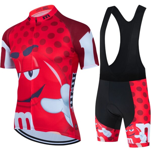 Conjunto de Jersey de ciclismo para hombre, equipo de dibujos animados rojo de manga corta, ropa deportiva para ciclismo de montaña y carretera, pantalones cortos con pechera, verano 2023