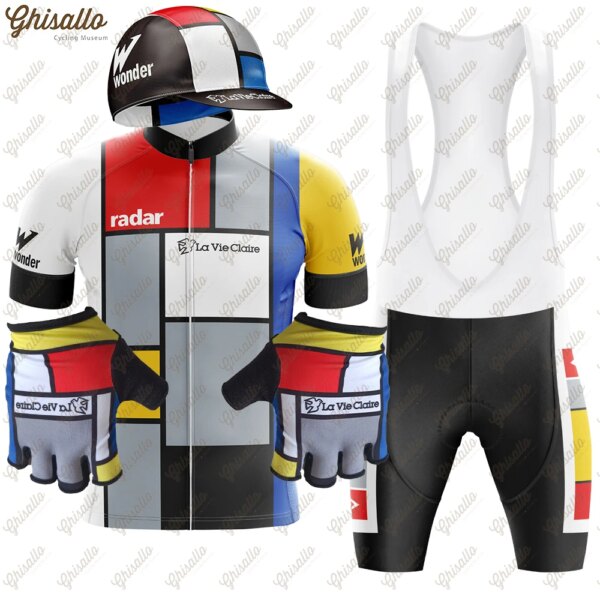 Conjunto de Jersey de Ciclismo de manga corta para equipo Retro, pantalones cortos con pechera, Ropa de Ciclismo de montaña, uniforme, 2023