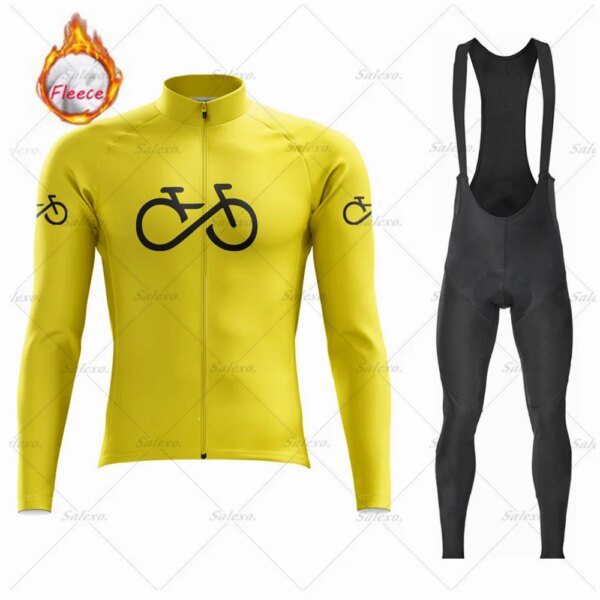 Conjunto de Jersey de ciclismo para equipo de invierno, ropa térmica de lana, pantalones de manga larga para carretera, traje de bicicleta, Maillot de montaña, chaqueta térmica, 2023