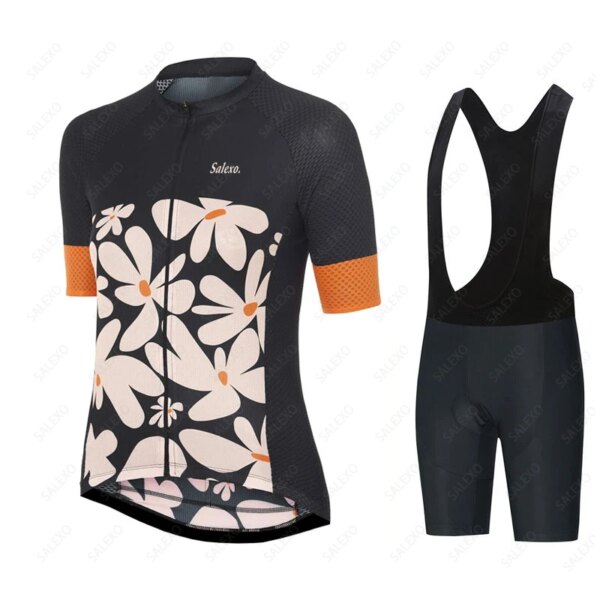 2023 mujeres verano patrón elegante Ciclismo Jersey conjuntos de manga corta transpirable MTB Ciclismo Ropa Ciclismo uniforme traje