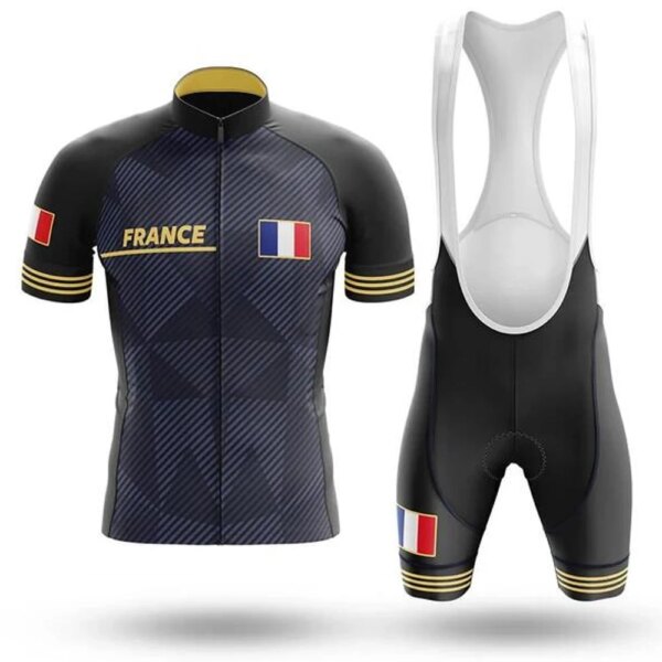 Ropa de ciclismo francesa para hombre, Jersey de ciclismo transpirable, pantalones cortos con pechera de gel 20D, conjunto de ciclismo masculino para triatlón, 2023