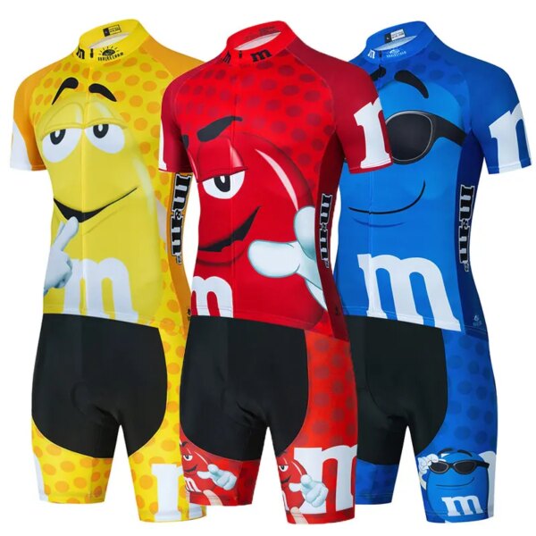 Ropa de Ciclismo de dibujos animados para hombre, Ropa de manga corta para Ciclismo de montaña, transpirable, pantalones cortos con pechera, para verano, 2024