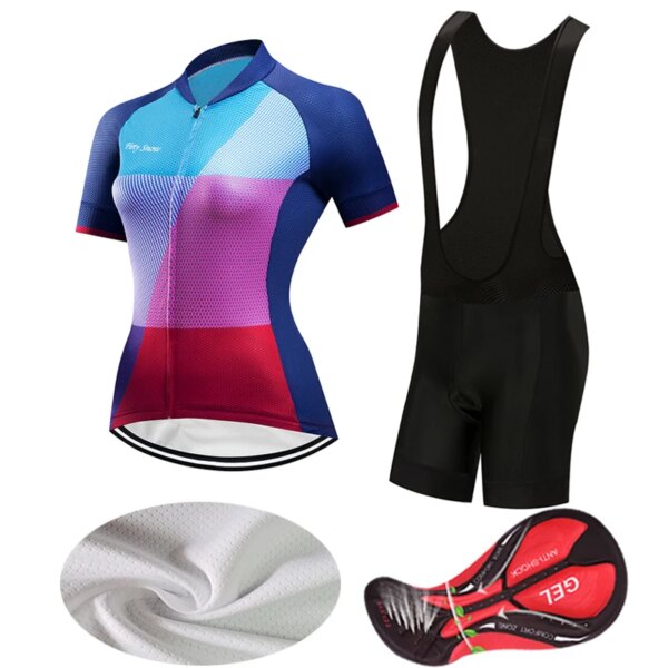 Ropa de bicicleta de moda para mujer, pantalones cortos de Gel con babero, conjunto de Jersey de ciclismo, vestido para mujer, ropa para bicicleta de carretera, uniforme, 2024