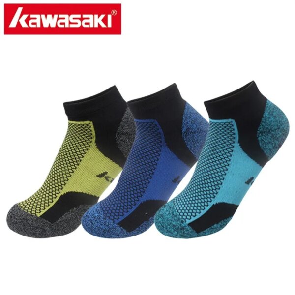 Calcetines profesionales de bádminton Kawasaki para hombre, mujer y niños, envoltura de algodón con parte inferior de toalla, deportes transpirables, 3 pares, novedad de 2024