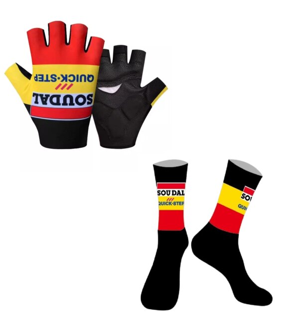 2024 SOUDAL QUICK STEP Team BÉLGICA Un par de guantes de ciclismo de medio dedo + UN PAR DE CALCETINES DE CICLISMO